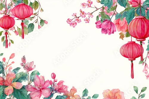 Colorful Celebration of Flowers and Lanterns for a Festive Occasion