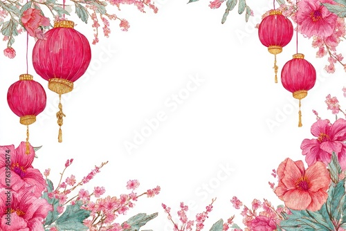 Colorful Celebration of Flowers and Lanterns for a Festive Occasion