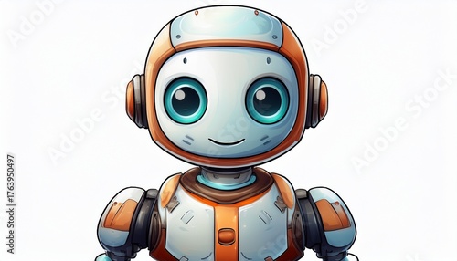 cute helper robot on transparent or white background generative ai