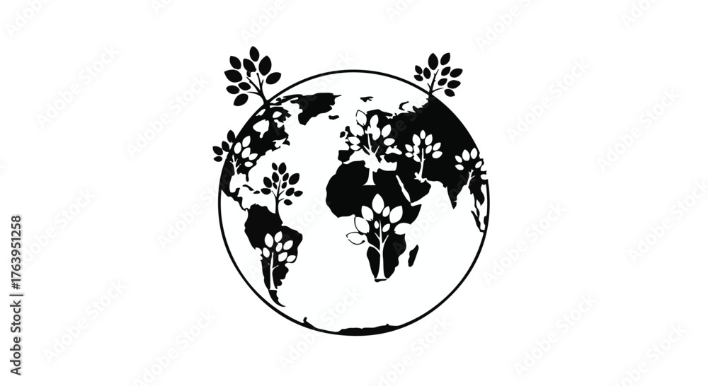 Obraz premium Global growth and sustainability illustrated with trees on a planet