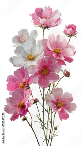 Charming Pink and White Flowers in Full Bloom Against a Bright Background