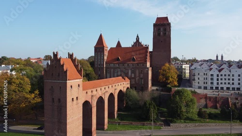 Kwidzyń Castle in autumn shot from a drone
