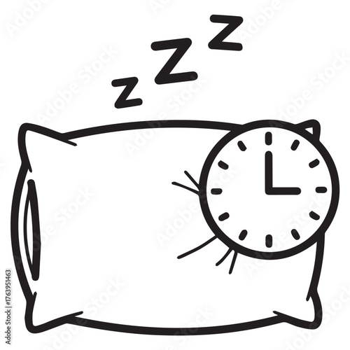A pillow with a clock and zzz symbols indicating sleep, isolated on transparent background