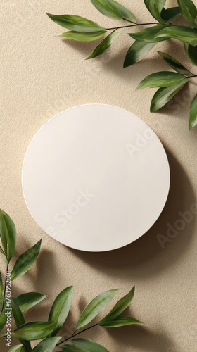 Circular Display With Greenery Against Soft Pink Wall, Creating a Natural Aes...