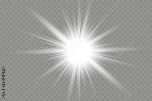 Shining starburst effect with radiant beams isolated on transparent background