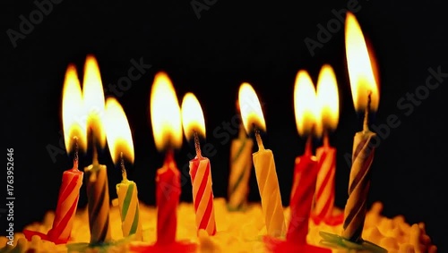 Wallpaper Mural Close-up of Lit Birthday Candles on a Cake image photo Torontodigital.ca