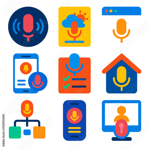 Modern Voice Interface Icons. Flat vector icons of voice assistants and smart interfaces: smart assistant listening status,