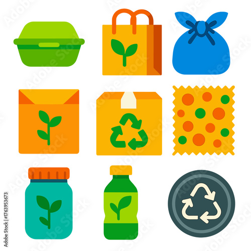 Eco-Friendly Packaging Icons. Flat vector icons of personal development and growth skills: digital detox icon with unplugged phone