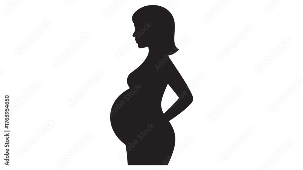 Fototapeta premium Pregnant woman silhouette side view of expectant mother vector illustration isolated on white background