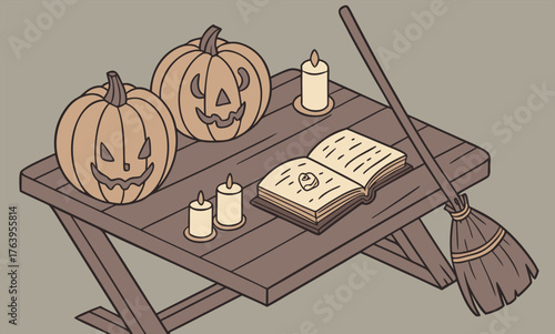Magical Halloween Table with Pumpkins, Spellbook, and Broom - Best 2025 Fall Witch Decor Ideas