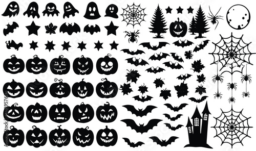 Spooky Halloween Silhouettes: Pumpkins, Bats, Ghosts, and Spider Webs for Festive Decor Ideas