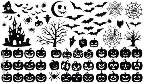 Spooky Halloween Silhouettes: Castles, Pumpkins, Bats, and Spider Webs for Festive Decor Ideas