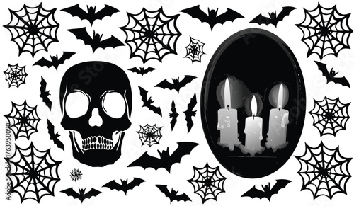 Haunting Halloween Decor: Skulls, Candles, Bats, and Spider Webs for Spooky Home Ambiance