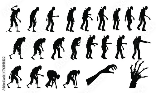 Spooky Zombie Evolution Silhouette Clipart Set - Undead Progression and Hands for Halloween Decor, Crafts, and Horror Designs