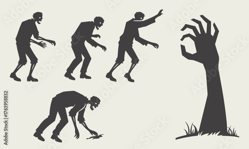 Eerie Zombie Silhouette Clipart Set - Undead Figures and Hands for Halloween Decor, Crafts, and Spooky Horror Design Ideas