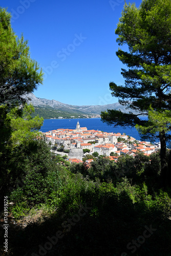 Korcula Old Town panorama. Top view on the Korcula Old Town.