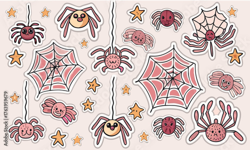 Unveil Adorable Spider Web Stickers: Cute Spiders, Stars for Halloween Crafts, Decor - Charming 2025 Spooky Collection, Perfect for Fun Autumn Designs!