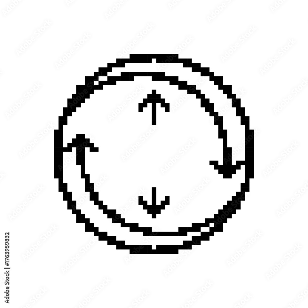 Obraz premium Pixelated Roundel with Arrows Showing Direction and Process in Black and White