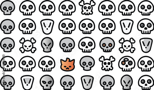 Explore Cute Skull Stickers: Unique Skulls, Crossbones, Cat Face for Halloween Crafts, Decor - Fun 2025 Spooky Collection, Perfect for Creative Projects!