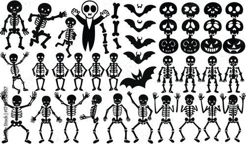 Discover Fun Skeleton Stickers: Dancing Bones, Bats, Pumpkins for Halloween Crafts, Decor - Unique 2025 Spooky Collection, Perfect for Creepy Designs!