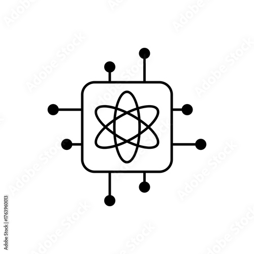 Outline AI quantum computer chip processing line art icon
