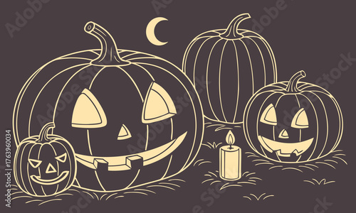 Unveil Classic Pumpkin Stickers: Jack-O'-Lanterns, Candles, Moon for Halloween Crafts, Decor - Timeless 2025 Spooky Collection, Perfect for Autumn Vibes!