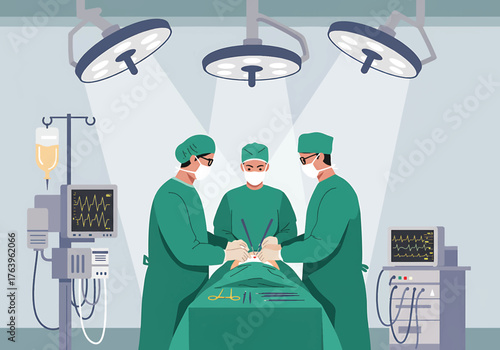 Surgical Team Performing Operation in Hospital Room with Medical Equipment