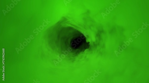 3D green smoke swirling on a black background. 