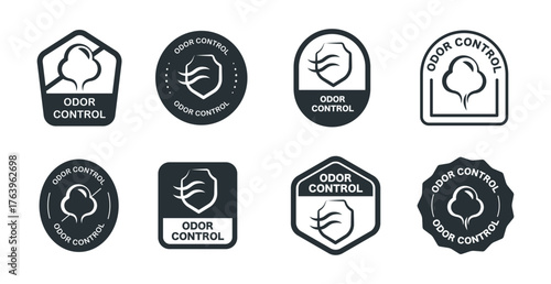 Odor control icons set with various badge designs