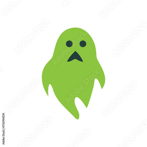 ghost, green, sad, face, spooky, halloween, character, icon, illustration, cartoon, simple, flat, design, isolated, white background, spirit, phantom, apparition, eerie, creepy, monster, boo, trick or