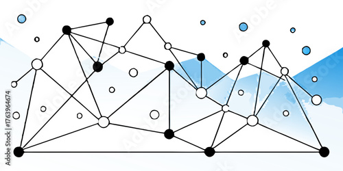 Abstract vector visualization of a data network with connected dots and lines on a gradient blue background