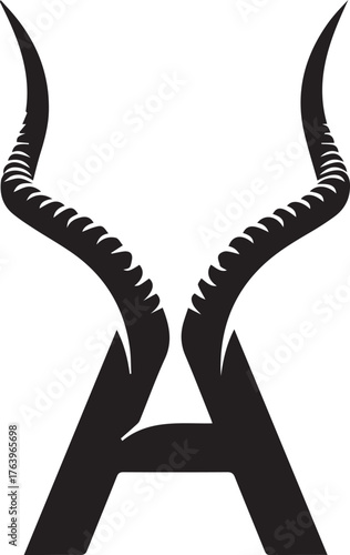 Minimalist letter “A” with antelope horns – black-and-white emblem blending bold typography and wildlife elegance for branding, nature themes, and creative identity design.