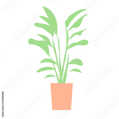 鉢に植えられたストレリチアの観葉植物をシンプルに描いたベクターイラスト｜室内空間を彩るナチュラルなインテリアグリーンとしてモダンで落ち着いた雰囲気を演出するデザイン