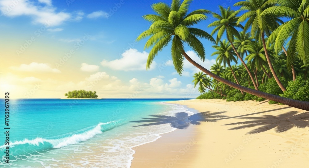 Obraz premium Tropical beach scene isolated on white background