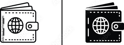 Travel Wallet Icon: A minimalistic illustration features a travel wallet with the earth icon, symbolizing global adventures and financial readiness.