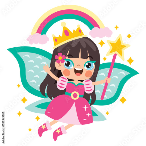 Cartoon Drawing Of Colorful Fairy