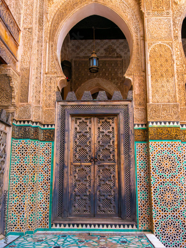 Beautiful door in a Mosque, Medina of Fez, Morocco