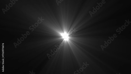 Centered white light rays on black and background. Heaven light animation from center. Dynamic light rays footage.