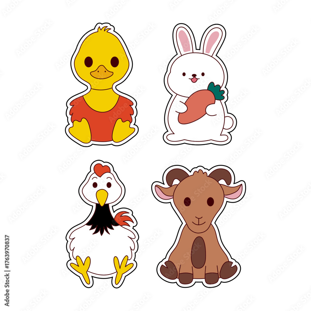 Naklejka premium Cute cartoon animal stickers collection