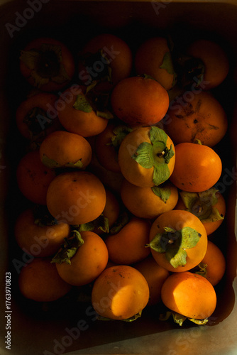 Moody photo of persimmons 