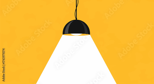 Hanging lamp with bright spotlight on yellow. Vector illustration, isolated objects, for commercial use