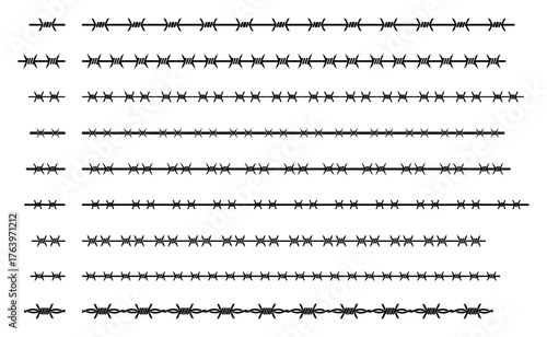 Barbed Wire Seamless Borders Thin Line Set Minimal Monochrome Vector Dividers