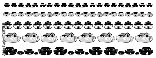 Noah's Ark and Pot of Gold seamless border set Collection of biblical Christian patterns Vector illustration