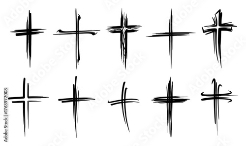 Hand drawn grunge Christian cross set Collection of brush stroke religion symbols for design Vector illustration