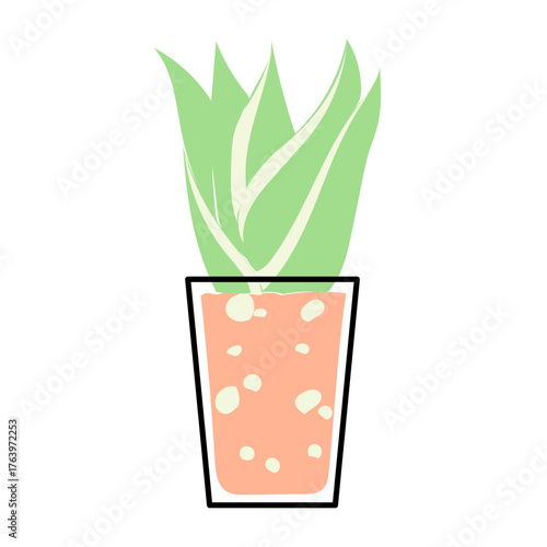 オレンジ色の鉢に植えられたサンスベリアをミニマルに描いた観葉植物のベクターイラスト｜ナチュラルで清潔感のあるインテリアグリーンとして室内空間に爽やかさを添えるデザイン