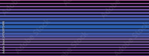 Pattern with color and stripes thickness gradient. Vector retro styled background with horizontal lines on black backdrop