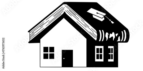 Education as Foundation House and Book Roof Flat Vector	