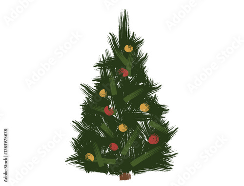 Brushstroke evergreen Christmas tree. Isolated vector image for Christmas, New Year and winter celebration design. Hand drawn original illustration.