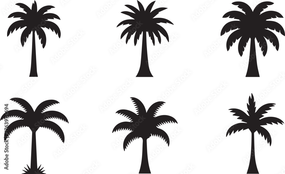 Fototapeta premium minimal palm silhouettes vector set unique palm tree icons tropical botanical design for logos and patterns