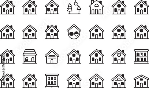 editable stroke house icons pixel perfect grid vector set for real estate and app ui